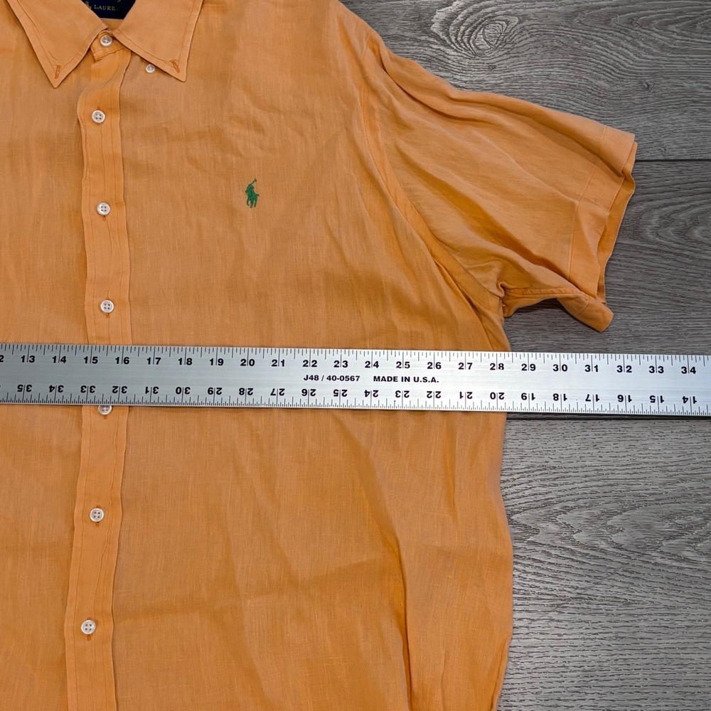 Ralph Lauren Button Down Shirt Mens XXL Orange 100% Linen Short Sleeve Pony Logo - Picture 6 of 10